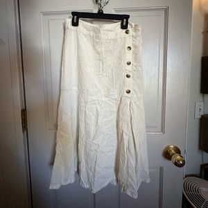 Free People Cream/White Linen Midi Skirt